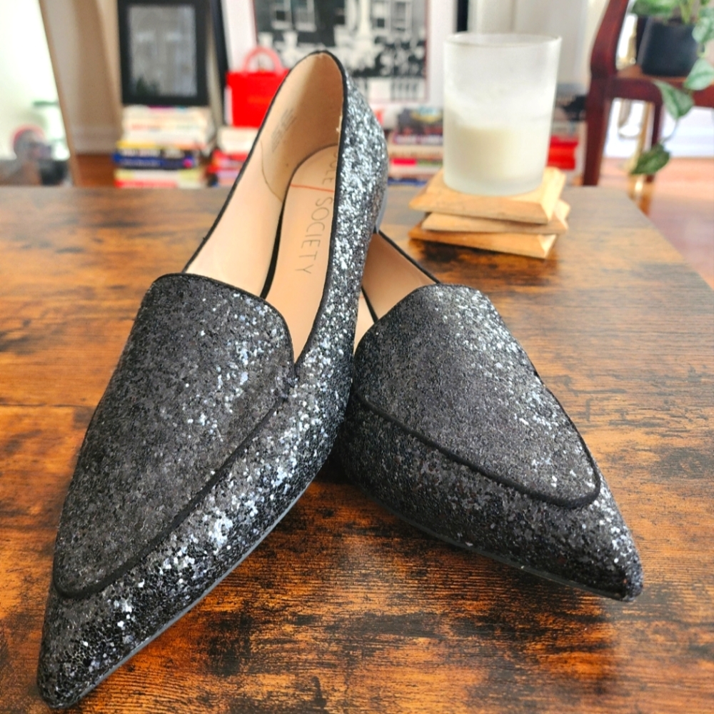 Black Glitter Loafers, 11M, Sole/Society